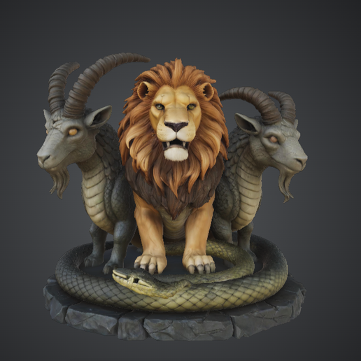 Mythic Chimera Statue – Lion Ram Serpent Hybrid Fantasy Creature