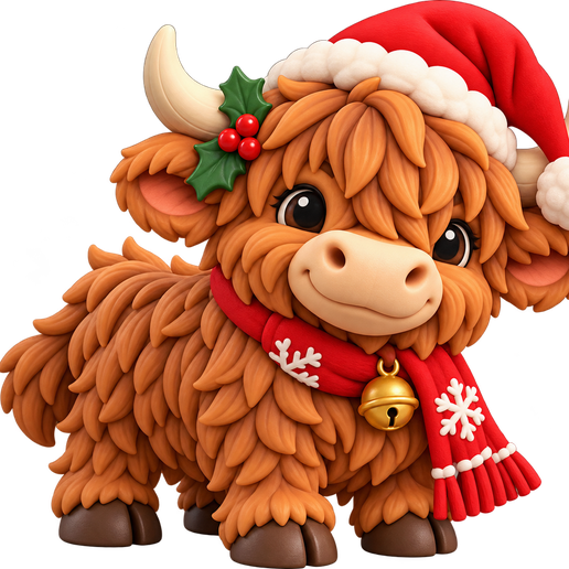 Highland Calf Figurine - Santa Hat Highland Cow