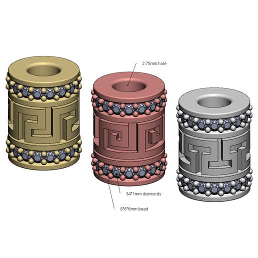Diamond Greek key Tube Beads and Charms 3D print model 3D model