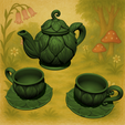 1.png Fairycore Tea Set – 3D Printable Cottagecore Teapot & Leaf Cups