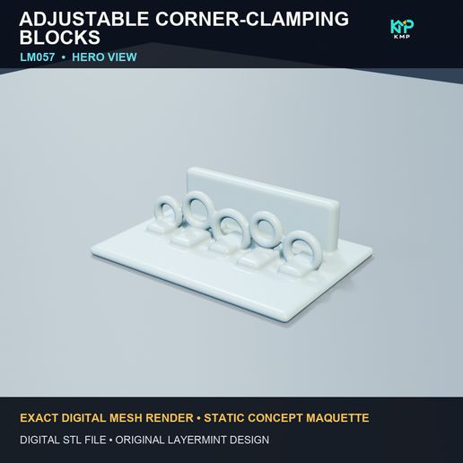 STATIC DECORATIVE STL — Adjustable corner-clamping blocks