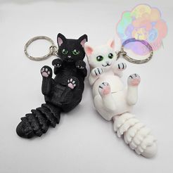kitty_01_wm.jpg STL file Kitty Keychain - Flexi Articulated Animal (print in place, no supports)・3D printing model to download