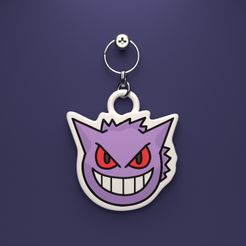 Gengar_Head_Render.jpg STL file Pokemon gengar HEAD KEYCHAIN ( EASY PRINT NO SUPPORTS)・Model to download and 3D print