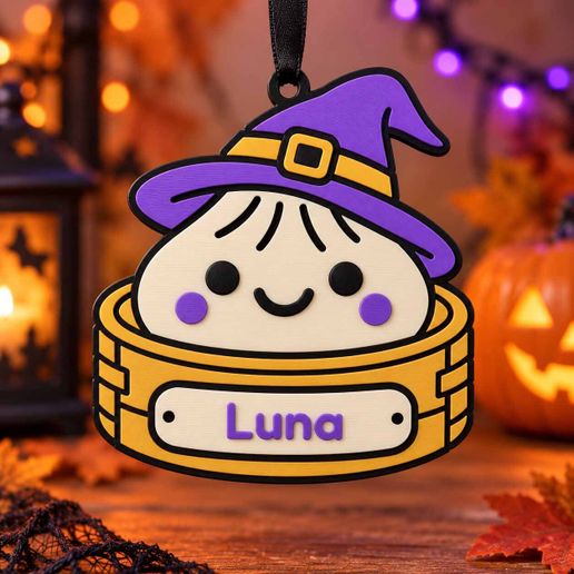 Halloween dumpling ornament with a witch hat