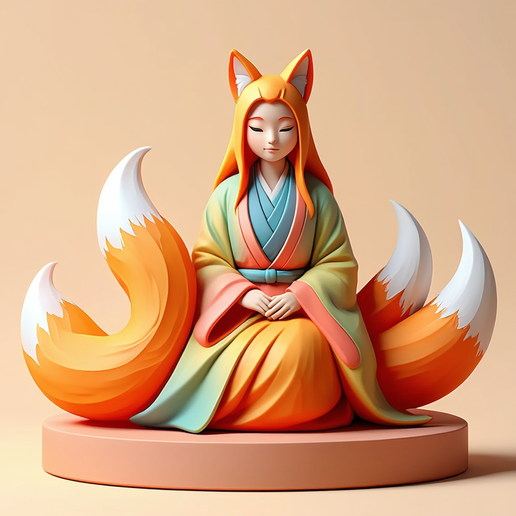 1541 COLORFUL Fox Spirit Woman in Pu Song Ling Style, magic, dragon, fantasy, wood, gnome, gorgon, warrior, wild, fox, monster, cat, dog, fair, witch, werewolf, horror, beast, gothic, troll 3D model