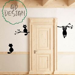Three-Cats-Wall-Sign.jpg STL file Three Cats Wall Hanging・Model to download and 3D print