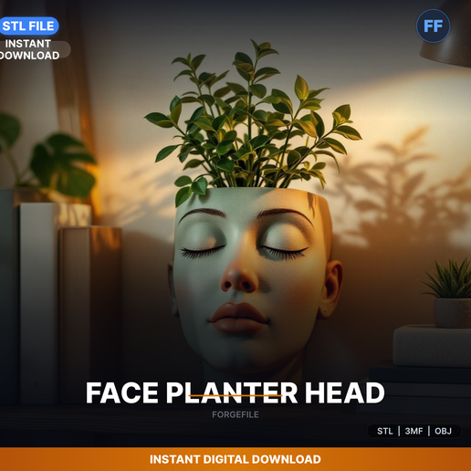 Abstract Human Face Planter, Closed Eyes Peaceful - 3D Printable STL File