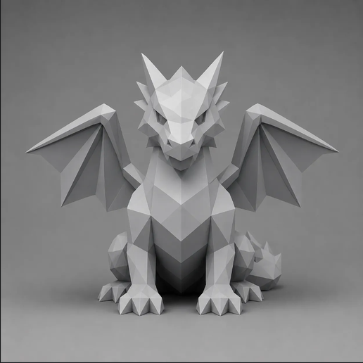 Low poly dragon figure 3D model preview