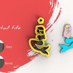1.jpg Fichier STL Mermaid Girl Polymer Clay Cutter | Digital STL File | 4 Sizes | 2 Versions Cutter・Objet imprimable en 3D à télécharger