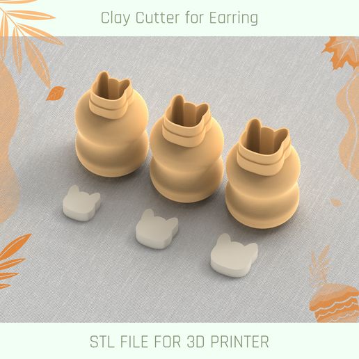 Cat Mini Cutter, Autumn Micro Clay Cutter, 3 Sizes 3D model