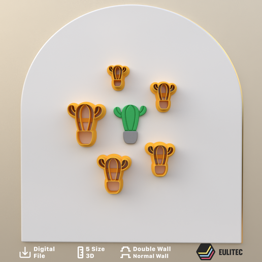 Polymer clay cutter to make Planter with cacti *5 size 2 version cut/Digital .STL File * File For Use In A 3D Printer/EULITEC.COM/CC/COPYRIGHTED LICENSE 3D model