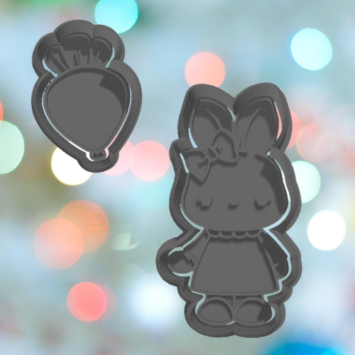 Girly Bunny Holding Carrot Balloon Cookie Cutter Set