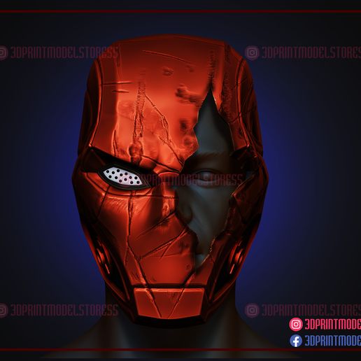 RedHood_Titans_Battle_Damage_Helmet_3d_print_model_02.jpg Red Hood Titans Battle Damage Helmet 3D Print Model