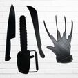 KCDF7124.jpg Slasher Movie Weapon Collection, Horror Movie Wall Art, Chainsaw, Machete, Blade Gloves, Kitchen Knife Silhouette, SVG & STL