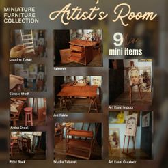 Miniature-Artists-Room.jpg Miniature Artist Room Furniture Collection  (9 PCS)  |  1:12 Scale,  Miniature Artist Room, Dollhouse Art Furniture, Miniature Art Studio