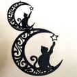 Cat-Moon-Star-Pic1.jpg Playful Kitten Celestial Moon and Star Cat Toy Silhouette Wall Art