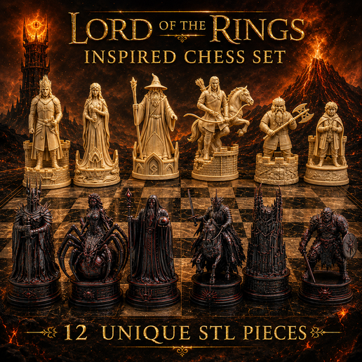 Lord of the Rings Inspired Fantasy Chess Set – 12 STL Pieces