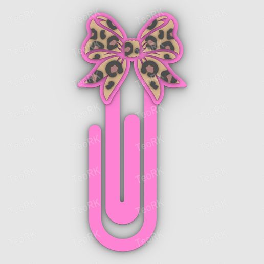 Paperclip Coquette Bow With Leopard Print - bookmark - 3MF pre-painted , STL