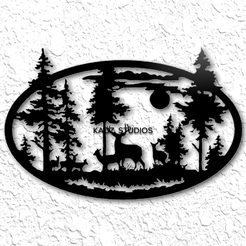 project_20240114_1112180-01.png Deer in Forest Mountain Scene Wall Art Cabin Decor