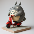 Totoro_moped_pre.png Totoro Riding Vintage Moped | STL 3D Print Model