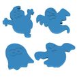 ghost_4_versions.jpg Cutter for polymer clay in 4 different versions, 2 free, ghosts for halloween