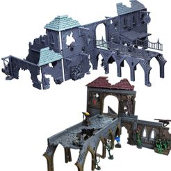 Ruins-A1-Sample-1-Mystic-Pigeon-Gaming.jpg 3D file Modular fantasy city building with bridge sections・3D printing design to download