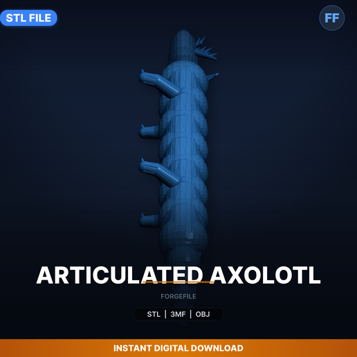 Articulated Axolotl, Print in Place, Ball Socket Joints, - 3D Printable STL File