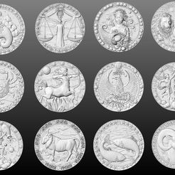 1.jpeg 12 signs Zodiac Collection Medallions And Pendants 3D