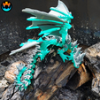 4.png Armored Spike Dragon, Powerful Four Winged Dragon, Flexible, Print In Place, Cinderwing3D