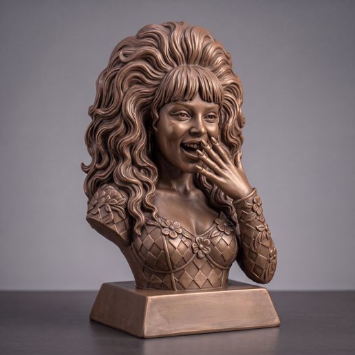 Doja Cat - Bust Laughing with Hand to Mouth, Portrait Sculpture, Silver Fine-Art Statue, 3D Printable STL, Home Decor, Desk Decor, Gift