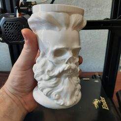 a vase, a bearded skull.
