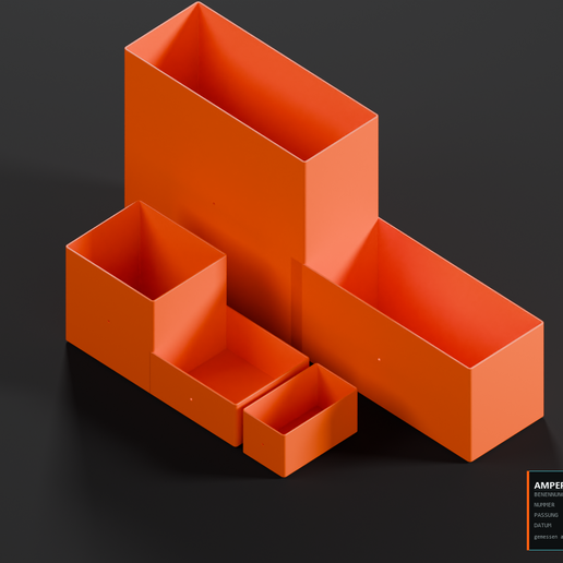 Stackable drawer bins in 5 halving sizes - 57 mm grid, no supports, printable flat