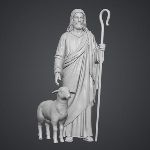Good Shepherd Standing with Lamb and Crook – Christmas Nativity Figure
