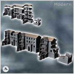 1-PREM.jpg Archivo STL Conjunto de tres edificios modernos en ruinas con arco central y pavimento de piedra (8) - Modern WW2 WW1 World War Diaroma Wargaming RPG Mini Hobby・Objeto imprimible en 3D para descargar