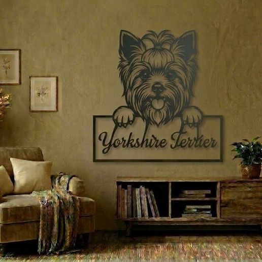 Happy Yorkshire Terrier Peeking Dog Wall Art – Joyful Yorkie Wall Panel / Dog Lover Gift Decor
