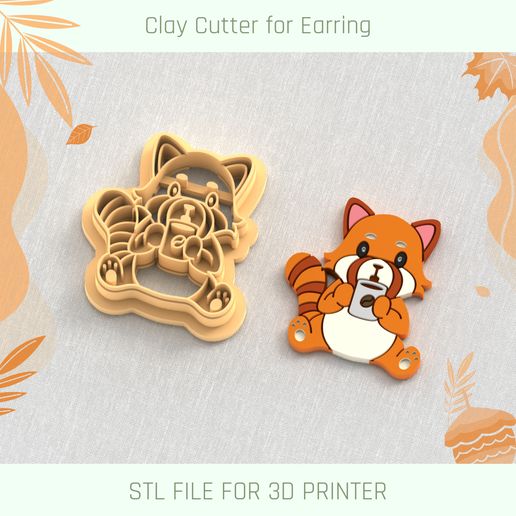 Cute Red Panda with a cup coffe Polymer Clay Cutter 3D model