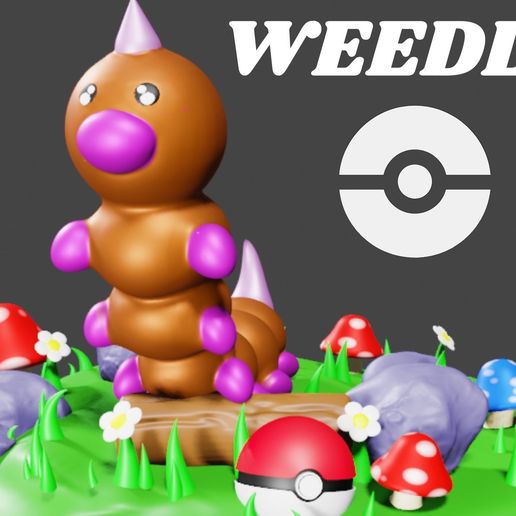 Weedle fanart - Cute realistic style 3D printable figure with nature base