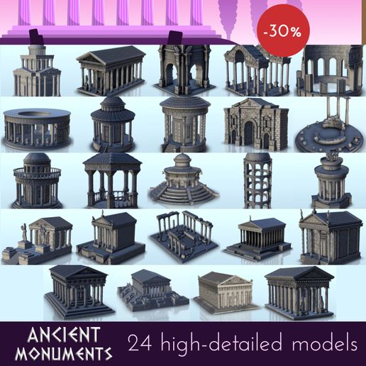 oi) id Ve ha i, 4 < ~ \ a "ie ANCIENT MONUMENTS A high-detailed models 3D file Roman & Greek antic monuments pack - DBA Flames of war Bolt Action Medieval Age of Sigmar Warhammer・3D printer model to download, Hartolia-Miniatures