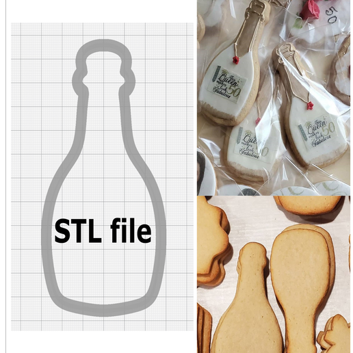Champagne Bottle Cookie Cutter STL file 3D model