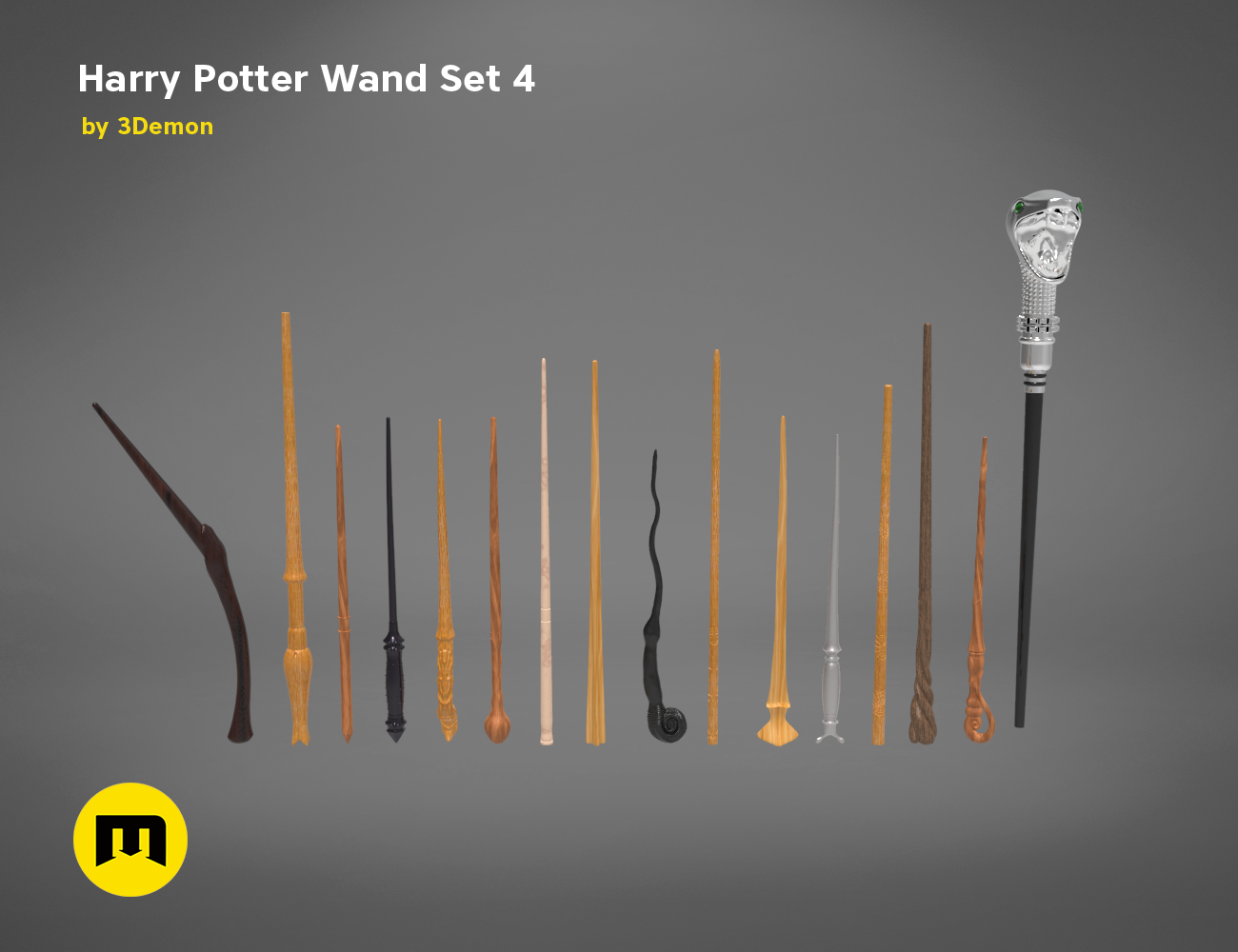 BUNDLE WANDS4-front.809.png Fichier 3D Ensemble de baguettes Harry Potter 4・Objet pour impression 3D à télécharger, 3D-mon