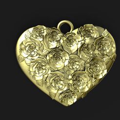 Rose-heart-pendat-.1.jpg STL file rose heart pendant・3D printer model to download
