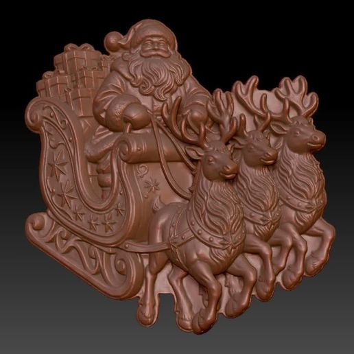 Santa and Reindeer Sleigh Relief STL | Deep & Shallow Set