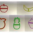 fruitpack1b.jpg Fruit Pack: 5 Fruit Cookie Cutters!  Apple, Banana, Orange, Pineapple, Strawberry