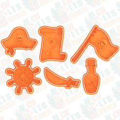 Pirate-merchandise-cookie-cutter-set-of-6.png 3D-Datei Ausstechformen Piratenelemente 6er Set *・Design für 3D-Drucker zum herunterladen