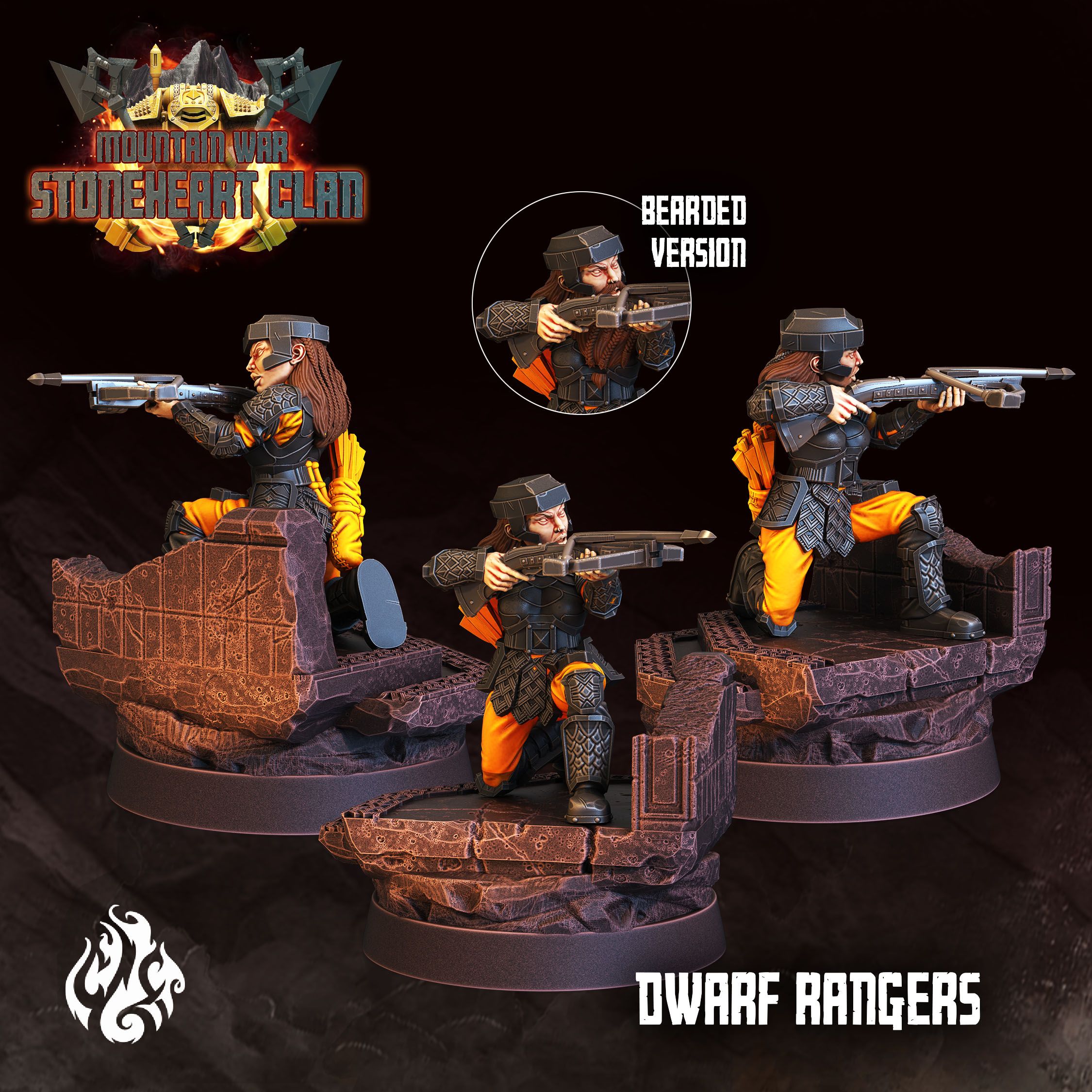 D&D Kyoushuneko Miniatures Dwarf Female Ranger Crossbow and Shield Female Dwarf Rifle and Crossbow| 3D Printed Miniature 28mm  32mm