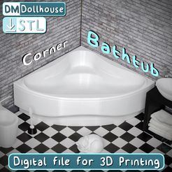 Виньетка-NEW_Corner_Bathtub.jpg STL file Modern corner Bathtub, Hot Tub 1:12 scale - dollhouse bathroom furniture & accessories. Corner Bathtub, Hottub for BJD dolls.・3D print model to download