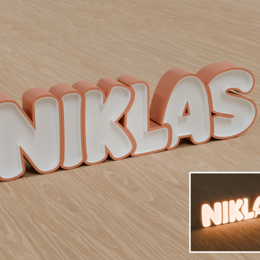 STL Files, Personalized LED Name Lamp "NIKLAS" - Night Light for Kids Room, Gift for Newborn, Baptism, Birthday
