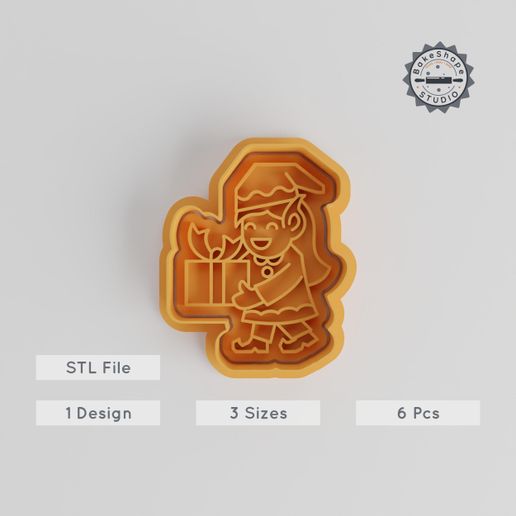 Girl Elf Cookie Cutter & Stamp Set, Christmas Holiday Baking, 6 Piece S/M/L, Perfect for Cookies & Fondant - 3D model önizlemesi