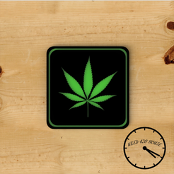 Hojaweed portavasos con logo 1.png Fichier STL Sous-verre / Sous-verre de mauvaises herbes - Cannabis・Plan pour imprimante 3D à télécharger, Weed420House