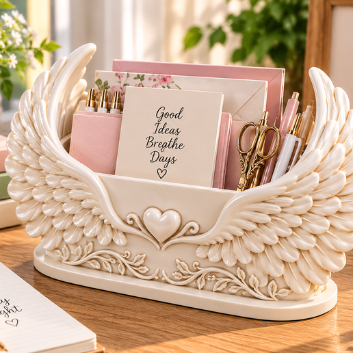 Angel Wing Desk Organizer – Mail & Stationery Holder STL